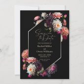 Moderne Schwarz-Flora-Hochzeit rettet das Datum Save The Date (Vorderseite)