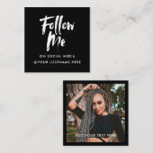 Moderne Schwarz folgen mir Foto Social Media minim Quadratische Visitenkarte (Vorne/Hinten)