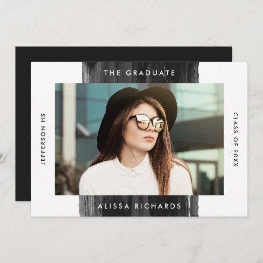 Moderne Schwarz-Foto-Graduierungspartei Einladung (Vorne/Hinten)