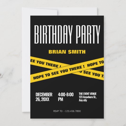 Moderne schwarz-gelbe Geburtstagsparty Einladung (Vorderseite)