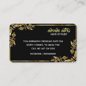 Moderne schwarz-gelbe, schicke Haarstylistin Visitenkarte (Rückseite)