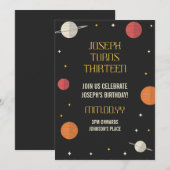 Moderne schwarz-gelbe Sterne und Planeten Geburtst (Vorne/Hinten)