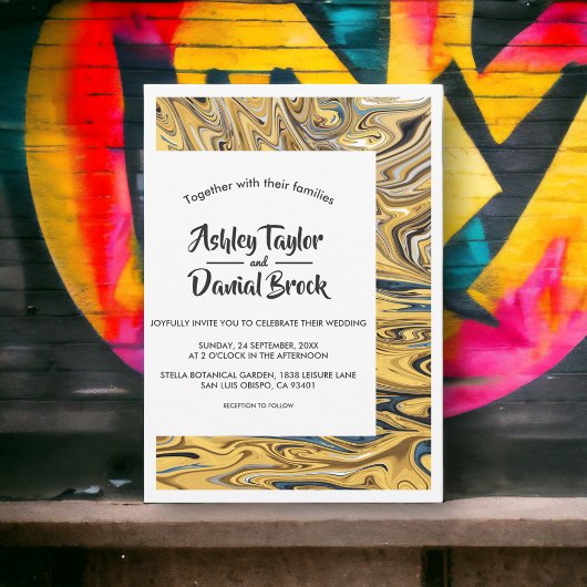 Moderne, schwarz geschmolzene Gold Stilvolle Abstr Einladung