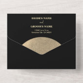 Moderne Schwarz/Gold Abstrakte Hochzeit All In One Einladung (Rückseite)