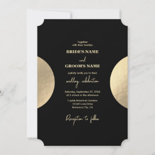 Moderne Schwarz/Gold Abstrakte Hochzeit Einladung