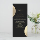 Moderne Schwarz/Gold Abstrakte Hochzeit Menükarte (Stehend Vorderseite)