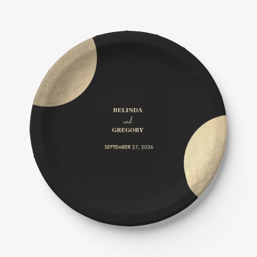 Moderne Schwarz/Gold Abstrakte Hochzeit Pappteller (Vorderseite)