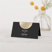 Moderne Schwarz/Gold Abstrakte Hochzeit Platzkarte (Rückseite)