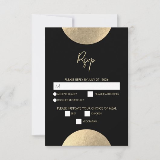 Moderne Schwarz/Gold Abstrakte Hochzeit RSVP Karte (Vorderseite)