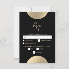 Moderne Schwarz/Gold Abstrakte Hochzeit RSVP Karte