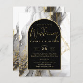 Moderne Schwarz-Gold-Agate-Marmor-Glitzer Hochzeit (Vorne/Hinten)