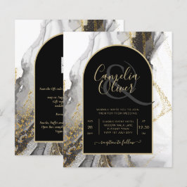 Moderne Schwarz-Gold-Agate-Marmor-Glitzer Hochzeit