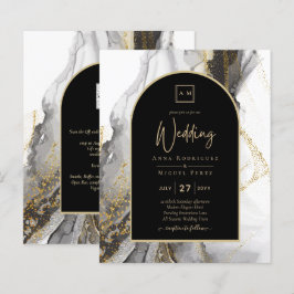 Moderne Schwarz-Gold-Agate-Marmor-Glitzer Hochzeit