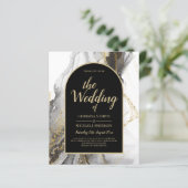 Moderne Schwarz-Gold-Agate-Marmor-Glitzer Hochzeit (Stehend Vorderseite)