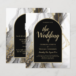 Moderne Schwarz-Gold-Agate-Marmor-Glitzer Hochzeit