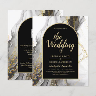 Moderne Schwarz-Gold-Agate-Marmor-Glitzer Hochzeit