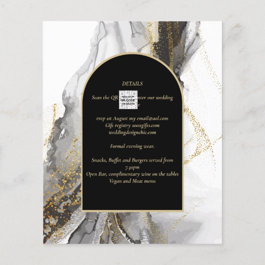 Moderne Schwarz-Gold-Agate-Marmor-Glitzer Hochzeit (Rückseite)