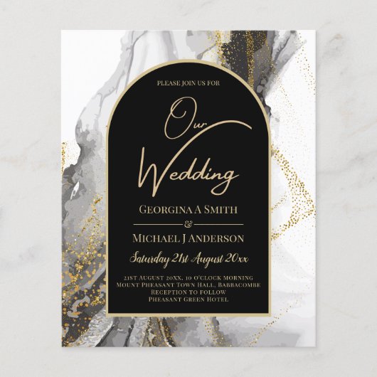 Moderne Schwarz-Gold-Agate-Marmor-Glitzer Hochzeit (Vorderseite)