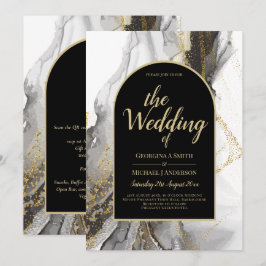 Moderne Schwarz-Gold-Agate-Marmor-Glitzer Hochzeit Einladung
