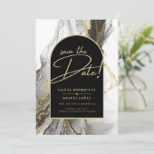 Moderne Schwarz-Gold-Agate-Marmor-Glitzer Hochzeit Einladung (Stehend Vorderseite)