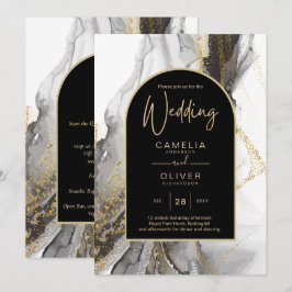Moderne Schwarz-Gold-Agate-Marmor-Glitzer Hochzeit Einladung