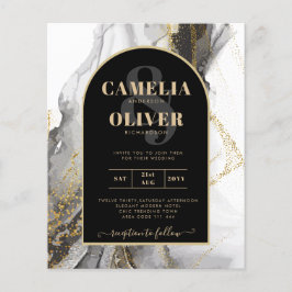 Moderne Schwarz-Gold-Agate-Marmor-Glitzer Hochzeit Flyer