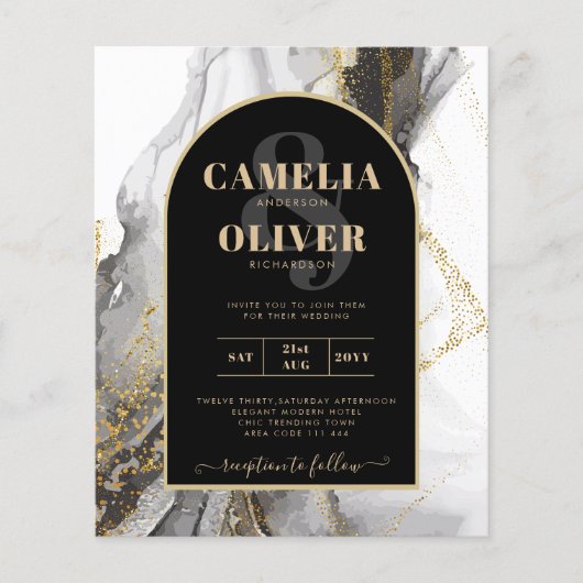 Moderne Schwarz-Gold-Agate-Marmor-Glitzer Hochzeit Flyer (Vorne)