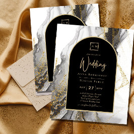 Moderne Schwarz-Gold-Agate-Marmor-Glitzer Hochzeit Flyer