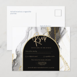 Moderne Schwarz-Gold-Agate-Marmor-Glitzer Hochzeit Postkarte