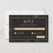 Moderne Schwarz-Gold-Anemone-Blumenhochzeit RSVP Karte (Vorderseite)