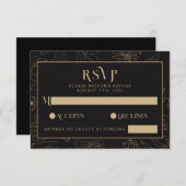 Moderne Schwarz-Gold-Anemone-Blumenhochzeit RSVP Karte (Vorne/Hinten)
