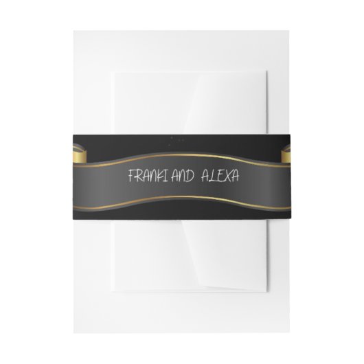 Moderne Schwarz-Gold-Blüh-Kalligrafie-Hochzeit Einladungsbanderole (Vorderseite Beispiel)