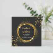 Moderne Schwarz-Gold-Blumen-Hochzeit spart das Dat Einladung (Stehend Vorderseite)