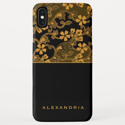 Moderne Schwarz-Gold-Blumen | Personalisierter Nam Case-Mate iPhone Hülle (Rückseite)