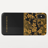 Moderne Schwarz-Gold-Blumen | Personalisierter Nam Case-Mate iPhone Hülle (Rückseite (Horizontal))