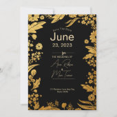 Moderne Schwarz-Gold-Blüte Save the Date (Vorderseite)