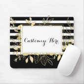 Moderne Schwarz-Gold-Botanische Blätter Glamour Ch Mousepad (Mit Mouse)