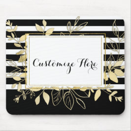 Moderne Schwarz-Gold-Botanische Blätter Glamour Ch Mousepad