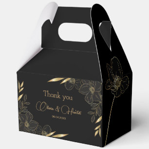 Moderne Schwarz-Gold-Flora Hochzeit Vielen Dank Geschenkschachtel
