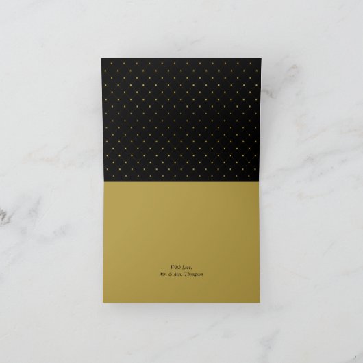 Moderne Schwarz-Gold-Foil-Effekt Hochzeit Dankeskarte (Innenseite)