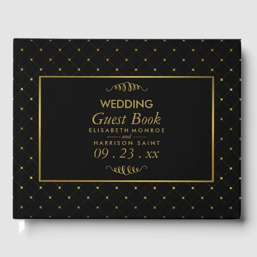 Moderne Schwarz-Gold-Foil-Effekt Hochzeit Gästebuch (Vorderseite)