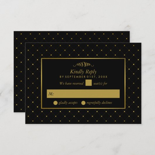 Moderne Schwarz-Gold-Foil-Effekt Hochzeit RSVP Karte (Vorne/Hinten)