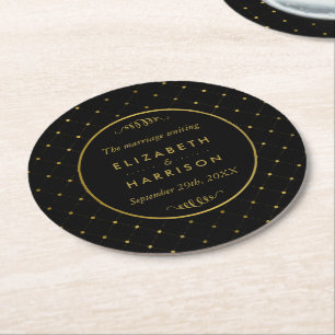 Moderne Schwarz-Gold-Foil-Effekt Hochzeit Runder Pappuntersetzer