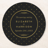 Moderne Schwarz-Gold-Foil-Effekt Hochzeit Runder Pappuntersetzer (Vorderseite)