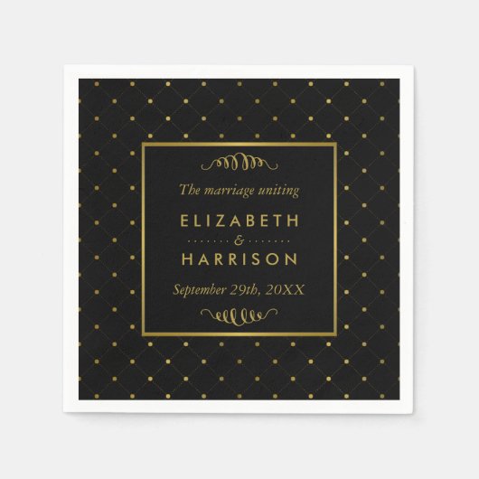 Moderne Schwarz-Gold-Foil-Effekt Hochzeit Serviette (Vorderseite)