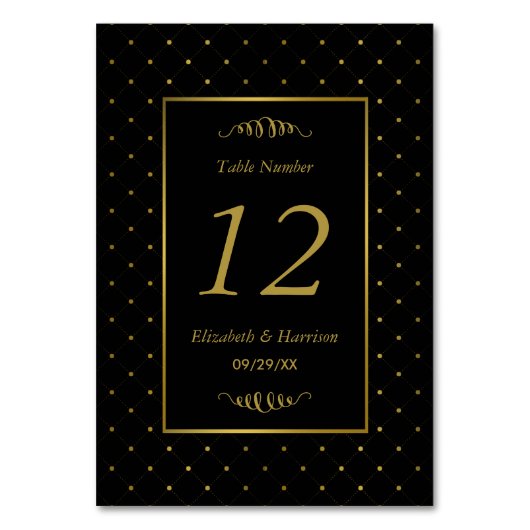Moderne Schwarz-Gold-Foil-Effekt Hochzeit Tischnummer (Rückseite)