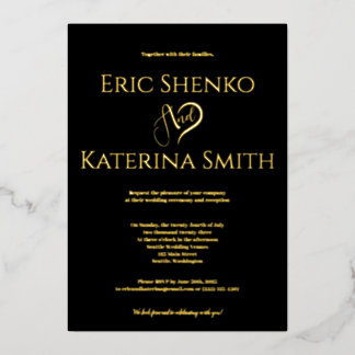 Moderne Schwarz-Gold-Foil-Hochzeit Folieneinladung
