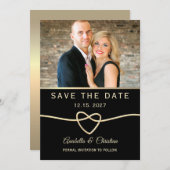 Moderne Schwarz-Gold-Foto-Hochzeit Save The Date (Vorne/Hinten)