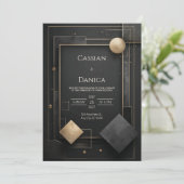 Moderne Schwarz-Gold Geometric Wedding Einladung (Stehend Vorderseite)