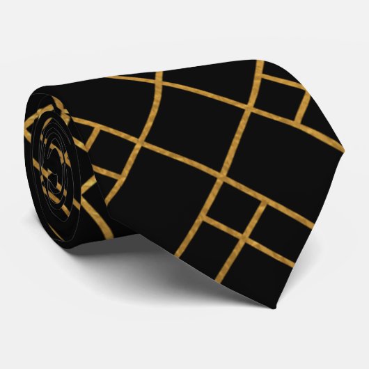 Moderne Schwarz-Gold Geometrie Neck Tie Krawatte (Gerollt)